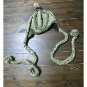 Lakhay's Collection Nepal Green 100% Wool Beanie Hat Tassel Pom Pom Ear Flap